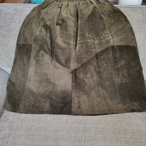 VTG 100% Leather Midi Skirt Fits S/M Gathered Full Two-Tone Solid Brown Western - Picture 9 of 13